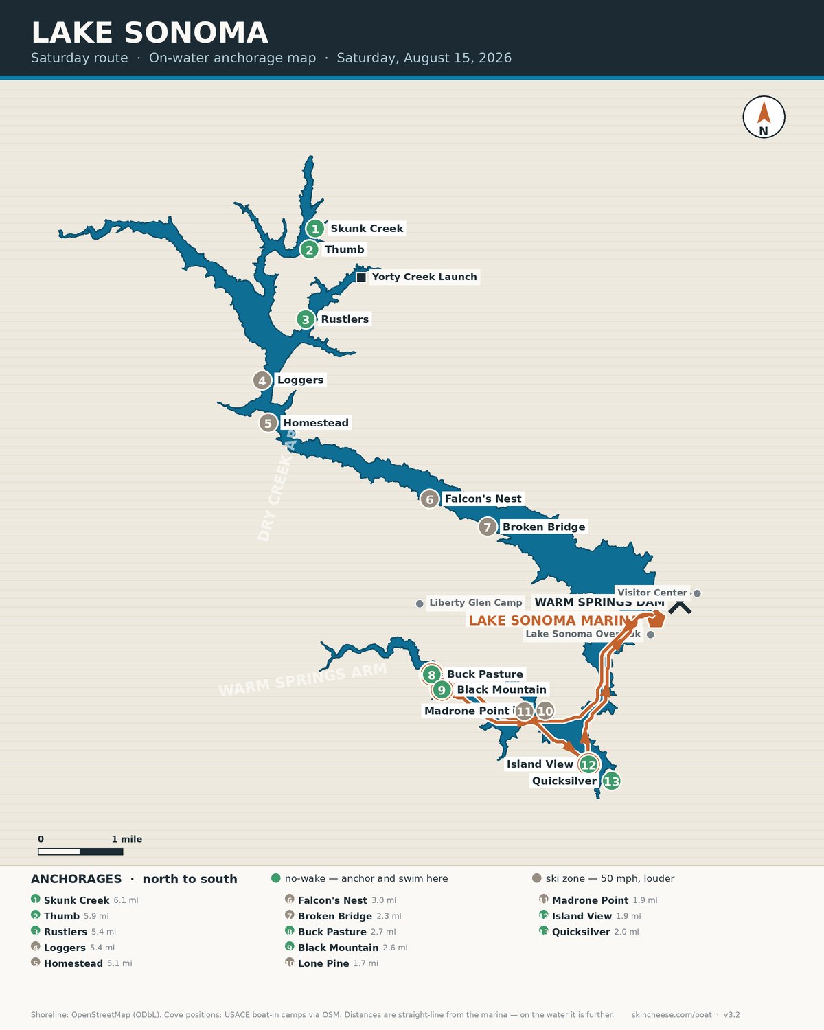 Lake Sonoma anchorage map