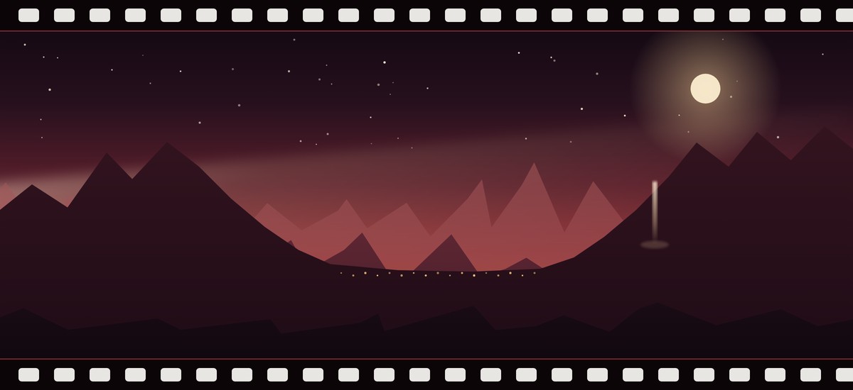 The Telluride box canyon at dusk, framed as a strip of film